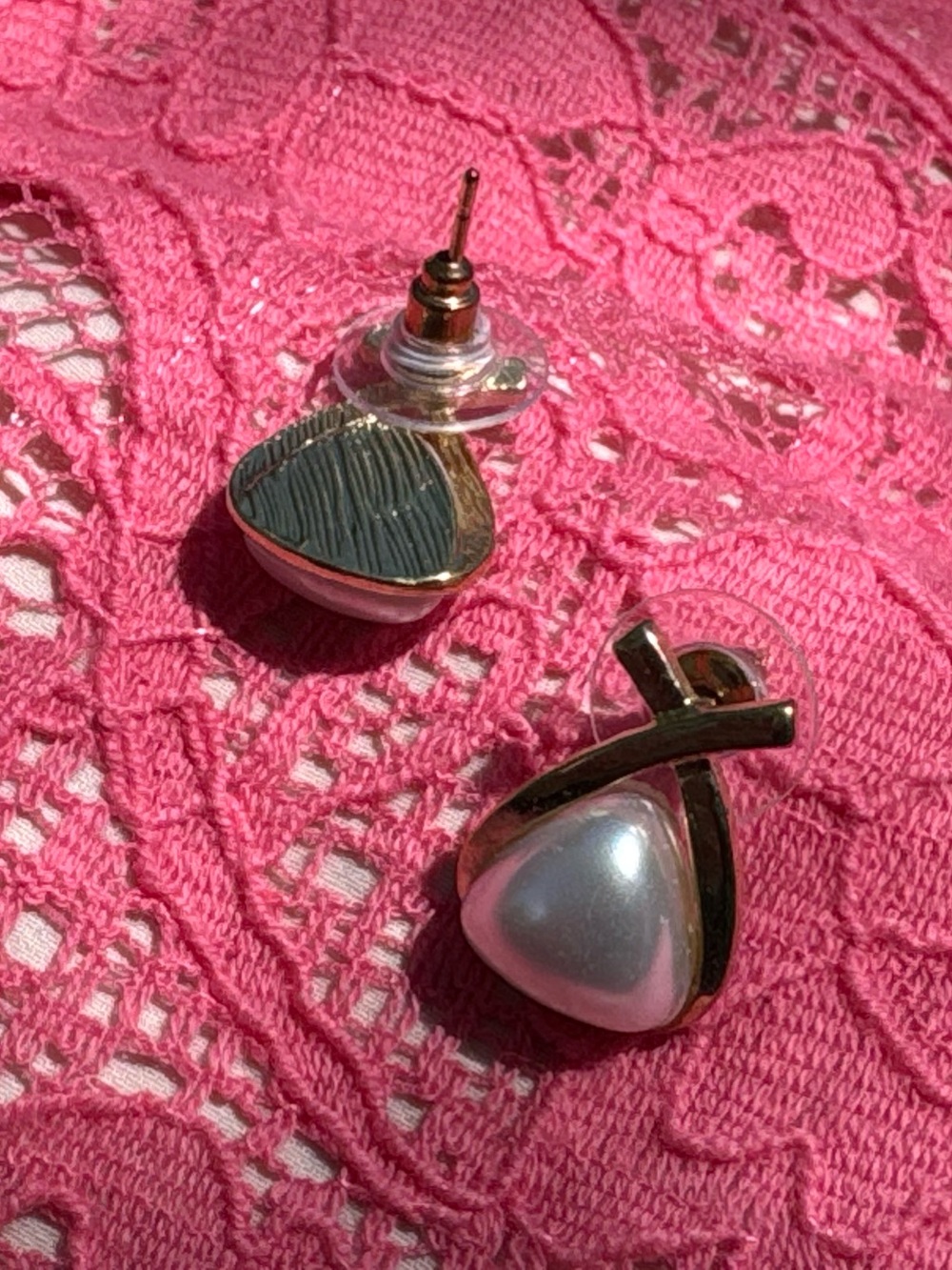 2/$15 Gold-Tone Pearl Triangle Stud Earrings - White Pearl Classic Wardrobe - Picture 2 of 3